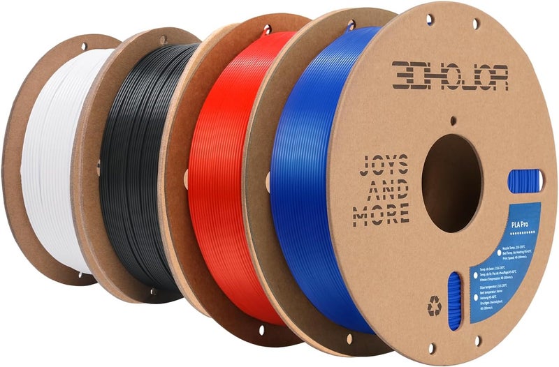 3DHoJor خيوط PLA Pro (PLA+) للطباعة ثلاثية الأبعاد 1.75 مم - حزمة 1 كجم*4، بكرة كرتونية، دقة أبعاد +/- 0.03 مم - أسود، أبيض، أزرق، أحمر - Image 1